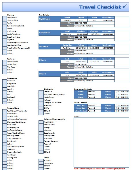 travel excel template
