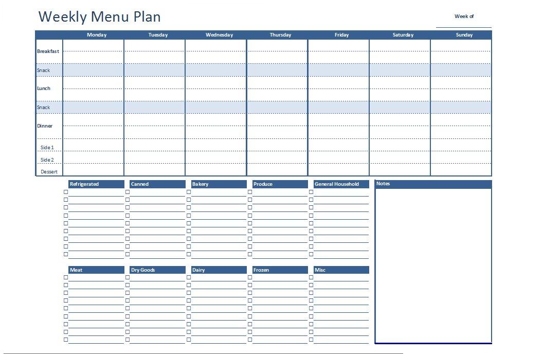 menu chart template