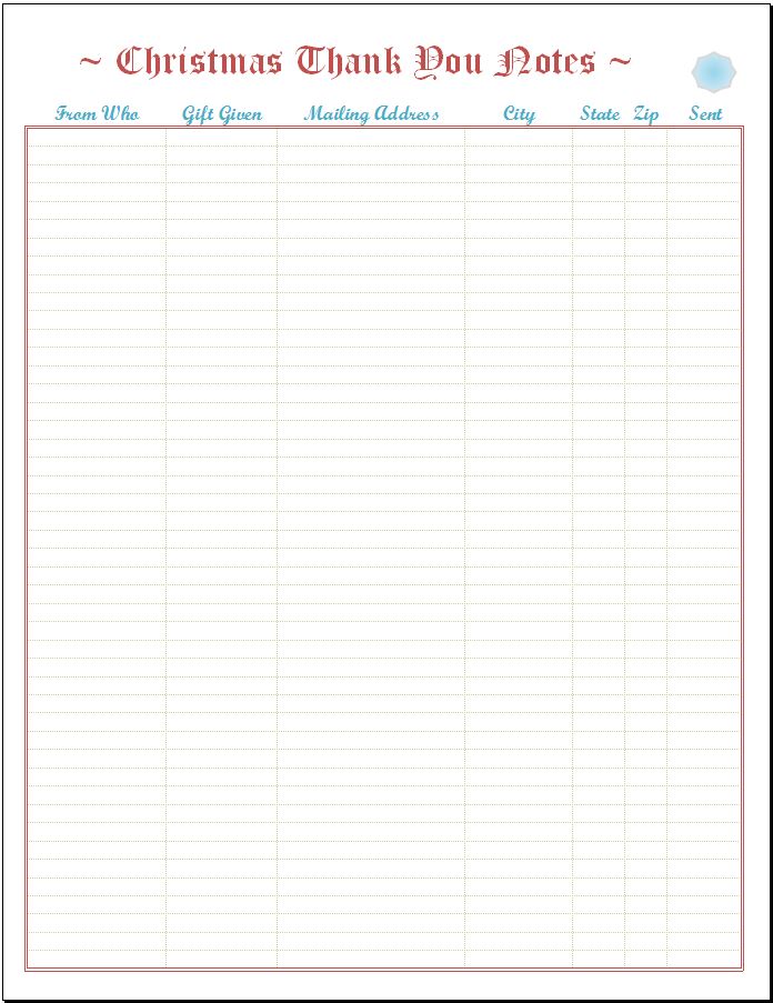 Christmas Thank You List Template Https www spreadsheetshoppe 